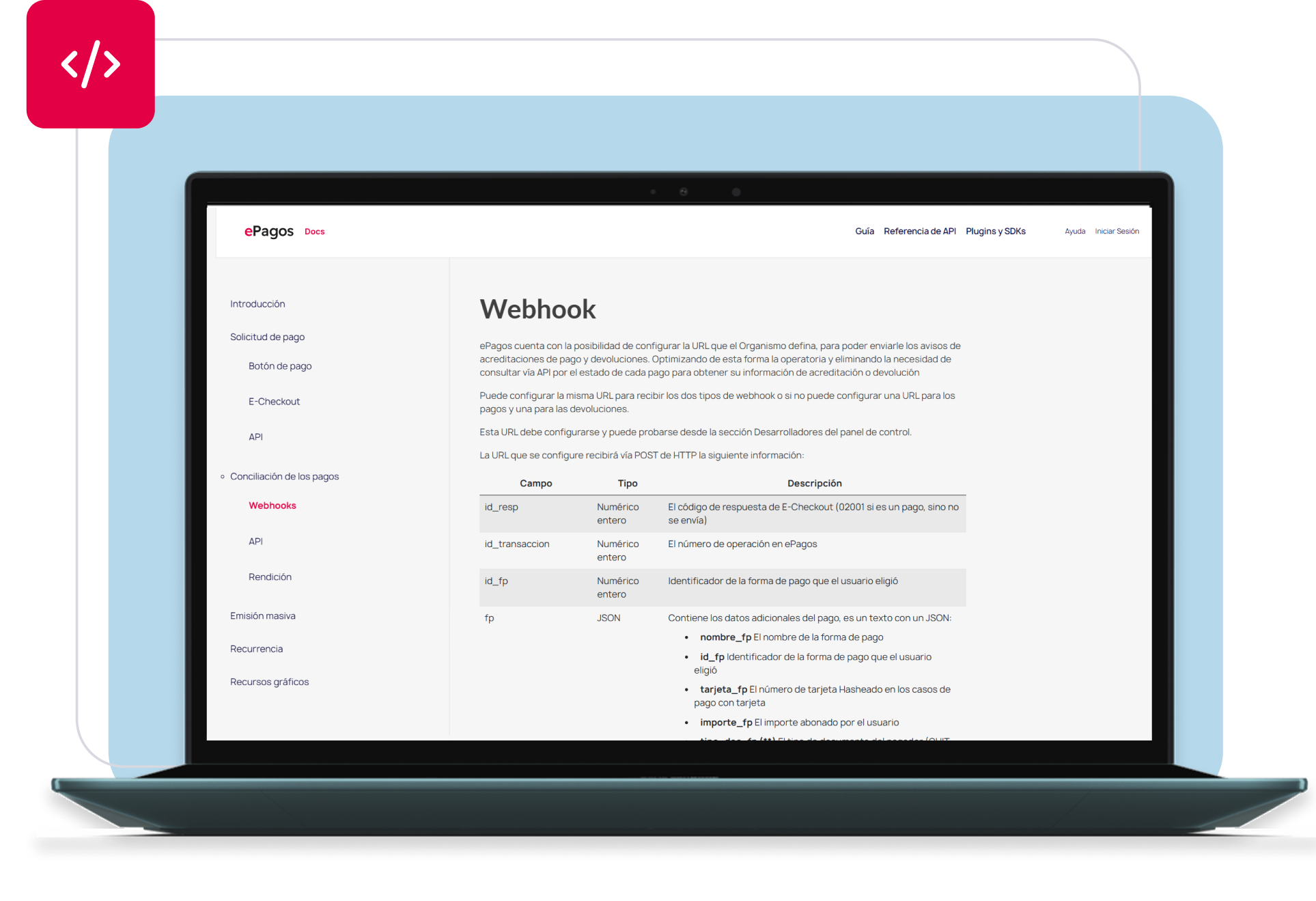 Dashboard API en Laptop